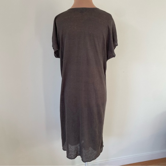 Christopher Fischer Gray Brown V-Neck Ruched Semi Sheer Linen Dress EUC Size M - Picture 3 of 7